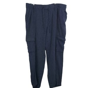 NWT Old Navy Pants Pinstriped Linen-Blend Cargo Utility Blue Size Large Casual